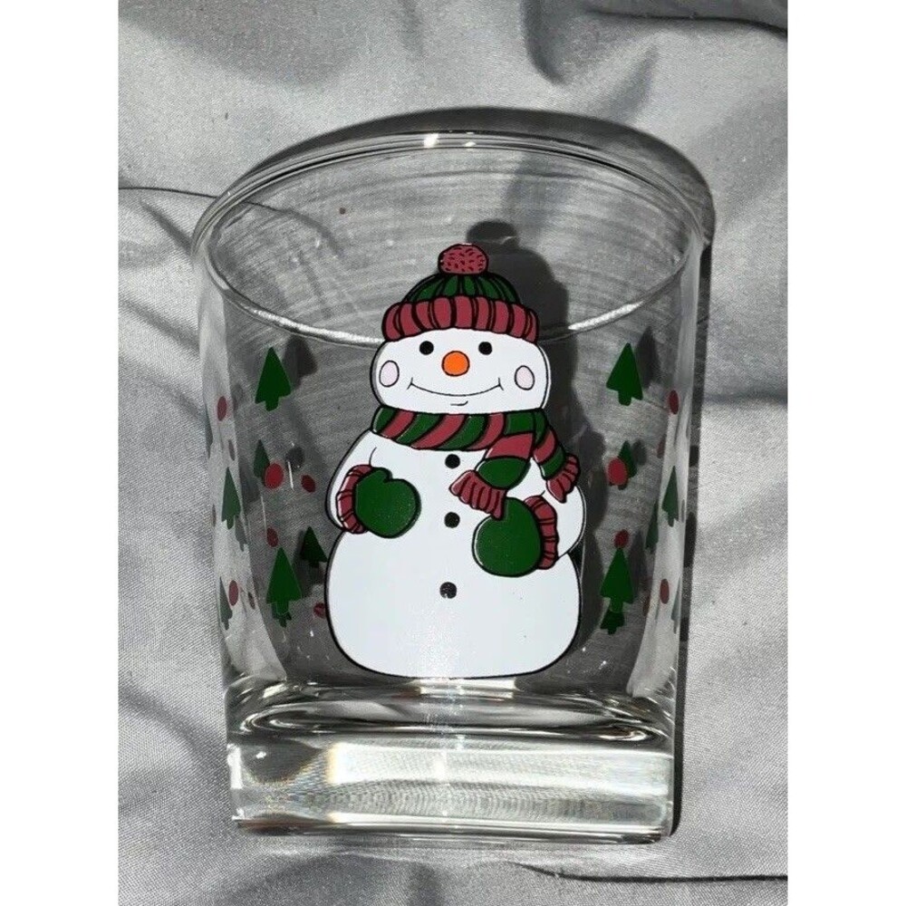 Anchor Hocking Christmas Snowman Front Back Backside Holiday 12oz Cup 1990 New